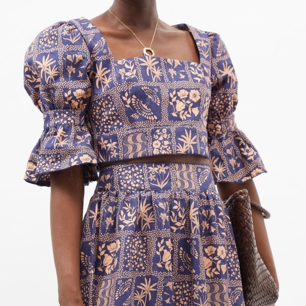 AGUA BY AGUA BENDITA Puff-Sleeve Floral-Print Linen Blouse (21)